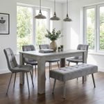 Wooden Dining Table Set with 4 Chairs and 1 Grey Bench - Dining Room Furniture
