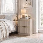 Lania Beige 2 Drawer Scalloped Bedside Table Bedroom Storage
