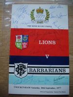 Signed Vintage Rugby Programme Lions vs Barbarians 1977
