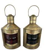 Set of 2 Antique Brass Port & Starboard Lanterns Nautical Oil Lamps Ship Light