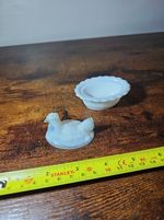 Vintage Small Milk Glass Hen on Nest