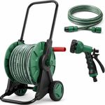 30M Garden Hose Reel Cart on Wheels Water Pipe Rewind Handle Trolley Spray Gun