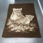 Vintage RELAX Ibena Lioness Cub Brown Tan HEAVY Blanket 74" x 52" Lion Pride