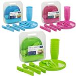 Large Plastic Picnic Camping Party Dinner Plate Mug Cutlery Set Storage Box