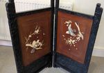 Antique Shibayama Japanese Screen, Mother of Pearl Shell+ Bone Birds and Blossom