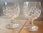 Lead Crystal Brandy Glasses Balloon Pair 5.5" High Trunk Stems Unused VGC