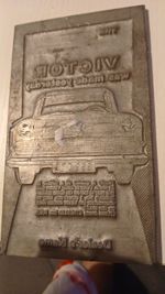Victor Silver Metal Printing Plate Block, Car-Themed Advertising