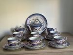 Vintage Japanese Dragonware Tea Set 24 Pc Moriage Purple Luster Geisha Lithophan