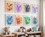 Pokémon Eevee Evolution Wall Art Prints,  Kids Bedroom Decor, Gaming Room Poster
