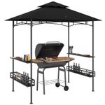 Outsunny 240 x 150cm Grill Gazebo Canopy with Side Shelves, Hook, Dark Grey