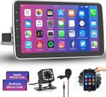 Single DIN Rotatable 10.1" Android 13 Touch Screen Car Stereo Radio GPS Navi Cam