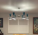 Mid Century Stilnovo Diabolo Chandelier 6 Arm Brass Enamel Adjustable Shades