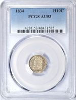 1834 CAPPED BUST HALF DIME PCGS AU53 NICE COIN