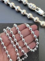 Solid 925 Sterling Silver Big 8mm Ball Bead Chain Moon Cut Dog Tag Mens Necklace