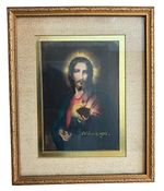 VTG Sacred Heart of Jesus Gold Framed & Matted Print Jacques Emile Lafon 11"x9”