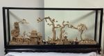 Extra Large Vintage Chinese Cork Diorama in Black Lacquer and Glass Case