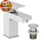 Modern Bathroom Square Mono Basin Sink Mixer Tap Waste Lever Handle Chrome
