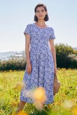 Seasalt Women's Regular Veronica Short Sleeve Midi Dress Agapanthus Lino Lupin