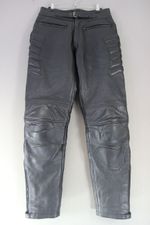 SKINTAN BLACK LEATHER BIKER TROUSERS + CE KNEE ARMOUR: WAIST 30-32 IN/LEG 33 IN