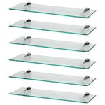 6x Clear 60cm Floating Glass Wall Shelves Bathroom Shelf with Chrome Brackets
