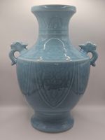 Large Chinese Pale Blue Celadon Hu Vase Dragon Handles Decorative Porcelain 26cm