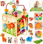 Wooden Activity Cube Toddler Montessori Learning Toys 1 2 Year Old, Bead Maze