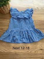NEXT Girls Blue White Striped Woven Cotton Fit & Flare Ruffle Dress 12-18M