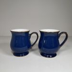 Denby - Boston Blue - 2 x Craftsman Mugs - Footed - 10.5cm Tall - Stoneware VGC
