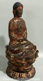 9.4" Old China Bronze Gilt Carving Buddhism Feng Shui Shakyamuni Buddha Statue