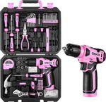 Pink Tool Kit: 126-Piece DIY Set with 8V Cordless Drill, Electric Drills & Hand