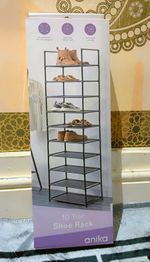 Anika 10 Tier Freestanding Shoe Rack Black PP/Iron Holds 20 Pairs 173cm