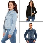 Enzo Womens Denim Jacket Ladies Stretch Casual Button Up Classic Jeans Coat UK