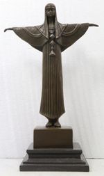 Art Deco Egyptian Revival Bronze Lady Sculpture - 36cm High - Marble Base