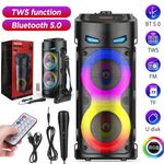 RGB Portable Bluetooth Speaker Sub Woofer Heavy Bass Sound System Party + Mic