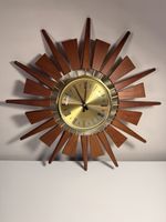 Anstey Wilson Sunburst/Starburst Wall Clock , working, Teak & Brass 1960-70s