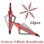 Archery 100Gr Stainless Steel Broadhead 3 Sharp Blades Arrowhead for Hunting 12P