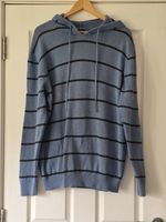 GAP Men's Cotton Knit Hoodie Jumper Large Blue Striped Pullover Hooded Sweater L