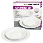 Prima 12pc White Dinner Set Porcelain Plates Bowls Microwave Dishwasher Safe