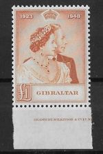 Gibraltar 1948 £1 Royal Silver Wedding SG135 MNH Imprint