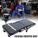 3in1 Folding Rolling Padded Mechanics Car Creeper Trolley Seat Stool Work Black