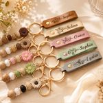 Personalised Engraved Beaded Daisy Keyring with Birth Month Flower Gift for Her