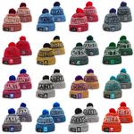 Adults Football Cuffed Knit Sport Hat with Pom Fleece lined 25L
