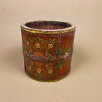 Vintage Hand Painted Wooden Planer Pot Red Floral Decorative Indian Wood