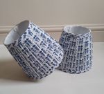 Pair Of  Blue & White Pleated Fabric Bell Lamp Shades 7" Tall x 8" Wide