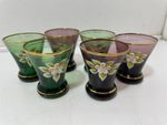 Bohemian Hand Painted Floral Shot Glasses Set of 6 Coloured Glass Vintage