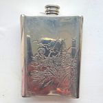 Silver Tone Engraved Embossed Metal Hip Flask with Screw Cap
