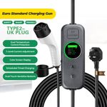 EV Charging Cable Type 2 UK Plug 3 Pin Electric Vehicle Car Charger 13A Portable