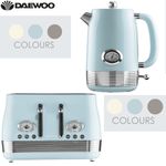 Daewoo Denver Retro Matching Kettle and Toaster Set 1.5 Litre Rapid Boil 4 Slice