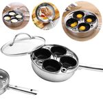 4 Cup Egg Poacher Pan Stainless Steel Non-Stick Egg Poaching Cookware w/ Lid