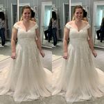 Champagne Wedding Dresses Dreamy V Neck Lace Plus Size Lace up Bridal Gowns